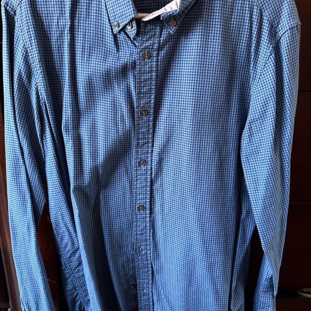 Michael Kors Men's Navy Checkered Button Down Shirt